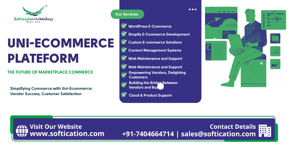 Empower your business with Softication's Uni-Ecommerce Solutions. From custom e-commerce platforms to mobile optimization and SEO strategies, we deliver scalable, innovative solutions for startups and businesses. Drive growth, enhance customer experiences, and streamline operations with our tailored e-commerce development services.