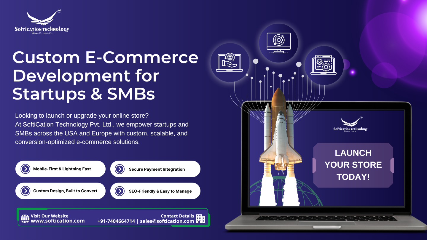 Explore the future of e-commerce with SoftiCation Technology Pvt. Ltd. This ultimate 2025 guide reveals why digital storefronts are essential, the technologies that power them—React.js, PHP, Django, Shopify, WordPress—and how SoftiCation helps startups and SMBs build, scale, and succeed globally.
